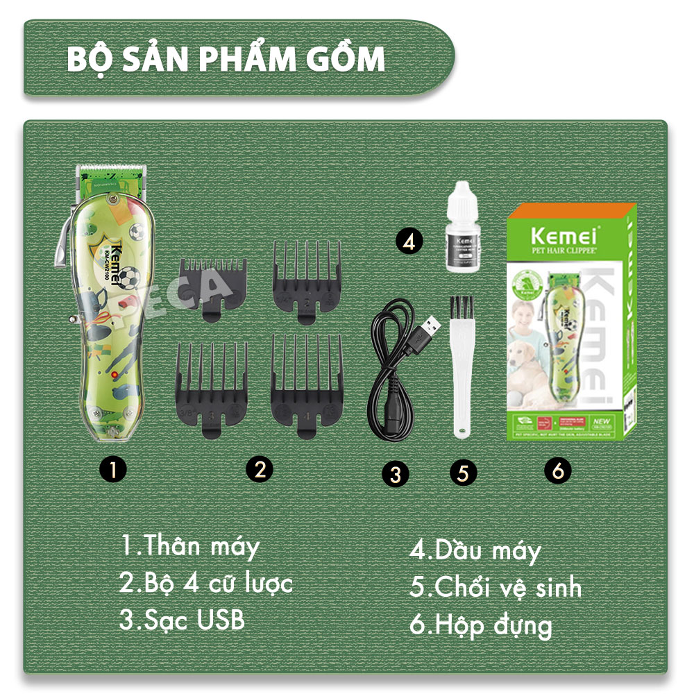 Tông đơ cắt lông thú cưng Kemei KM-CW2100 sử dụng không dây có thể cắt cho chó, mèo...công suất mạnh 5W - Hàng chính hãng