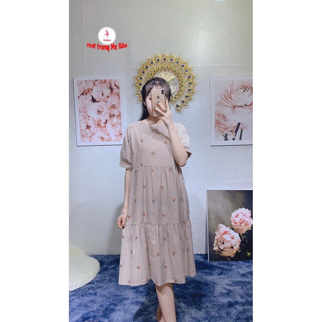 Váy bầu thiết kết baby kẻ thêu ( ảnh thật ) (shop Tatoco