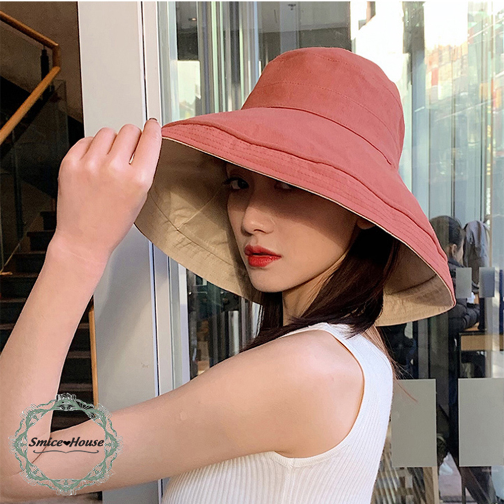 Nón Bucket vải cho nữ vành rộng 12cm phong cách Hàn Quốc mũ tai bèo chống nắng chống tia Uv có thể gấp gọn đội được 2 mặt - Smice House