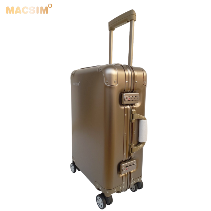 Vali du lịch thời trang cao cấp chất liệu hợp kim nhôm nguyên khối MS1318 Macsim màu ti-gold cỡ 28inches