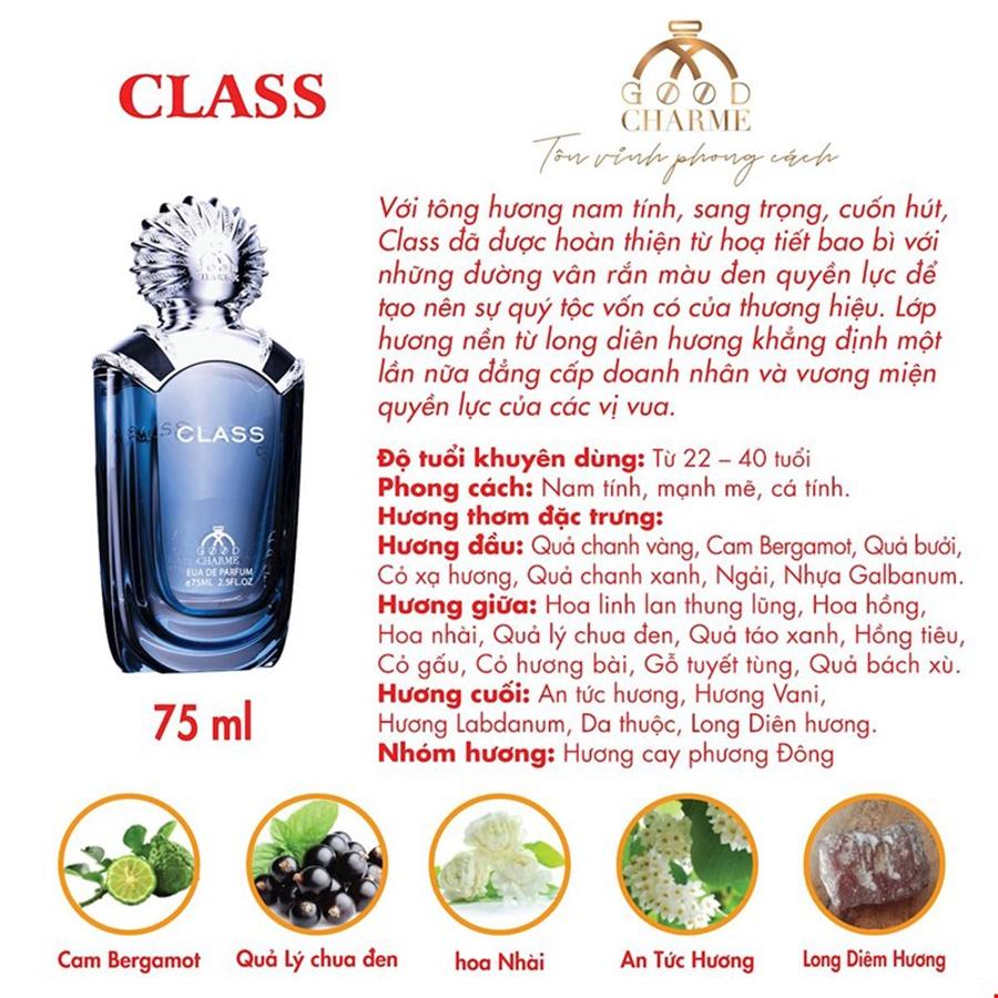 Nước hoa nam cao cấp, Charme Class, dòng nước hoa cao cấp, lưu hương lâu, toát lên vẻ ngoài sang trọng tinh tế, 75ml