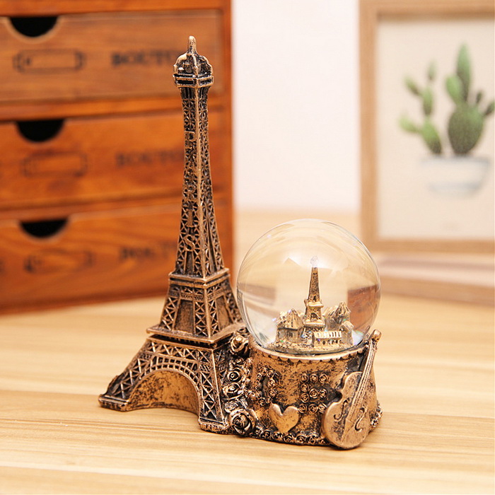 Quả cầu tuyết tháp Eiffel, Quả cầu pha lê tuyết có đèn led và tháp Eiffel - Màu vàng