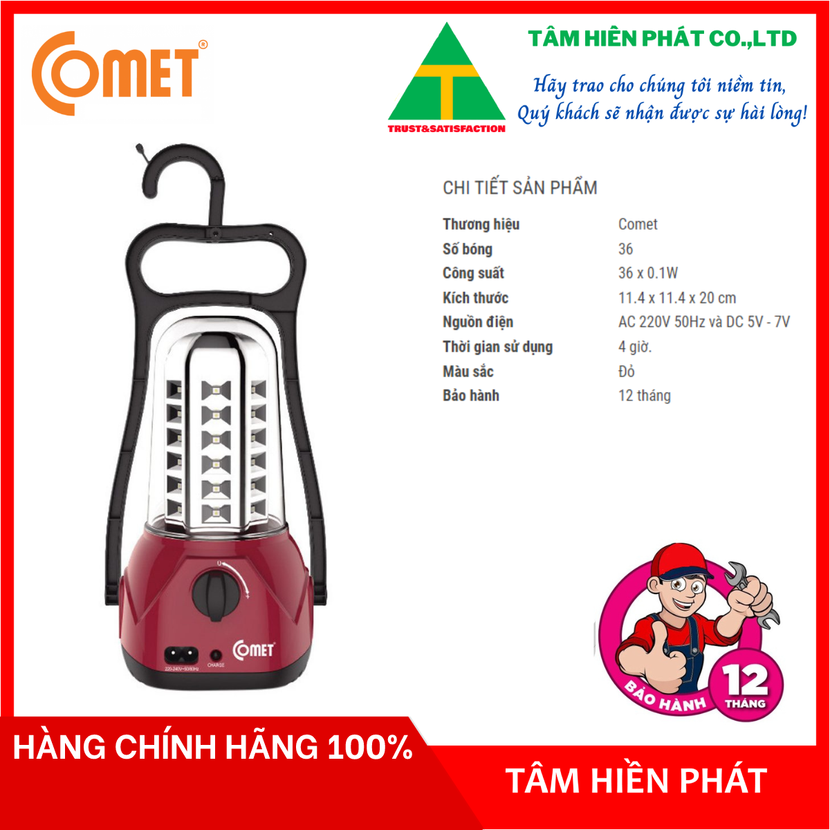 Đèn Sạc LED Comet CM8517 - Hàng Chính Hãng