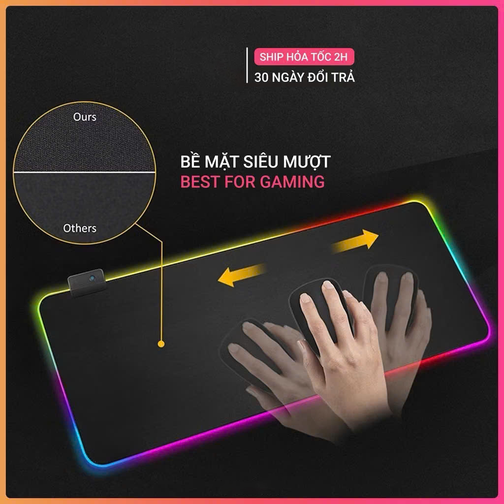 Miếng lót chuột LED RGB pad chuột gaming chơi game deskpad cỡ lớn viền sáng led chống trượt nhiều chế độ siêu đẹp – Hàng chính hãng