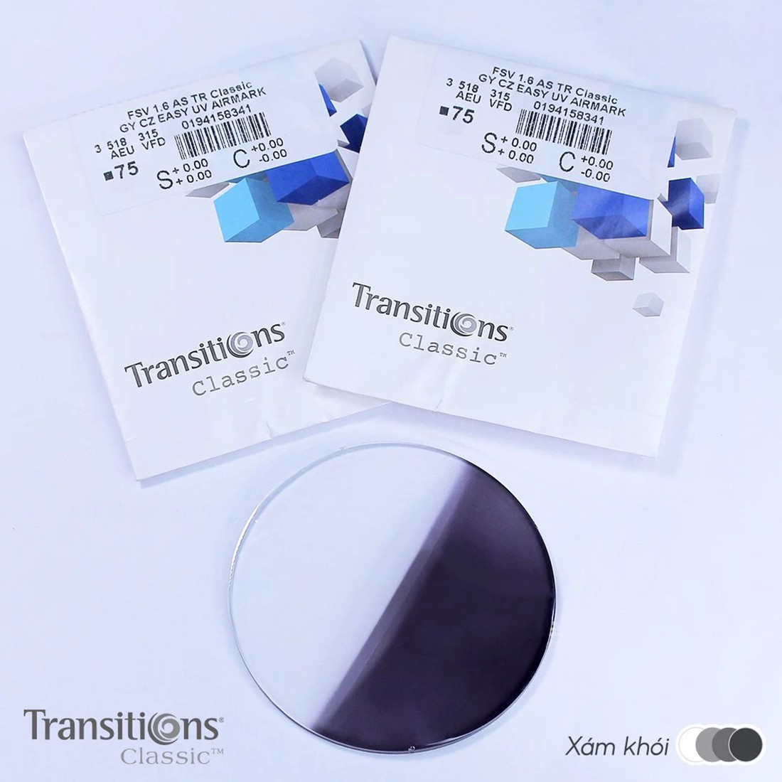 Tròng đổi màu Transitions Classic chuyển màu nhanh, đổi màu đậm hơn và độ bền màu cao (1 cặp)