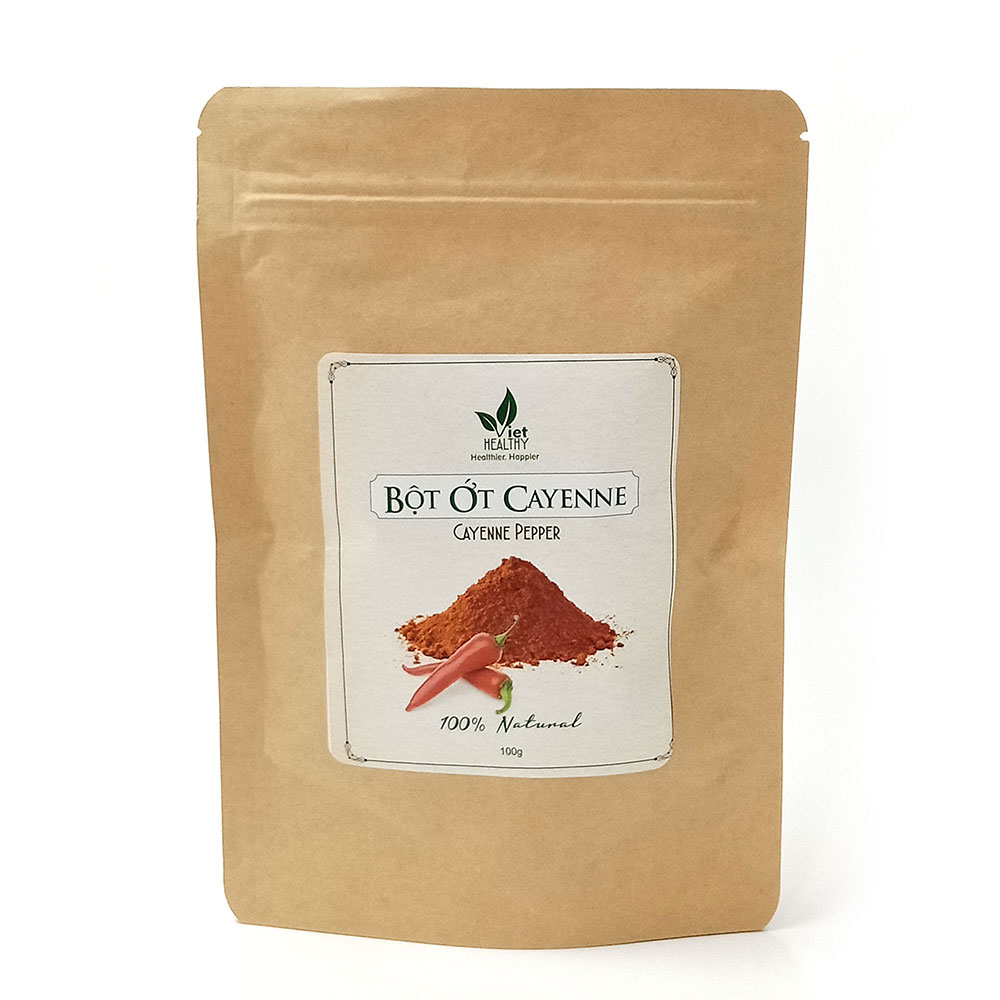 Bột ớt Cayenne Pepper Viet Healthy 100g, bột ớt Viet Healthy nguyên chất giúp giảm đau, cải thiện tuần hoàn máu, nâng cao miễn dịch