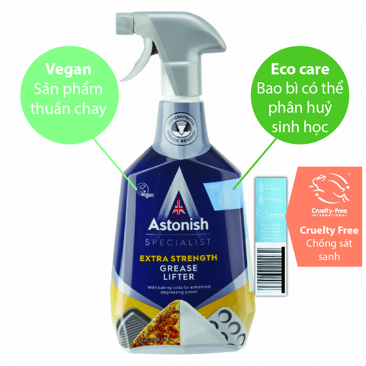 Bình xịt tẩy dầu mỡ cháy khét Astonish C6750 750ml sản xuất tại Vương Quốc Anh chuyên dùng vệ sinh các bề mặt bếp gas từ hồng ngoại và khu vực bếp