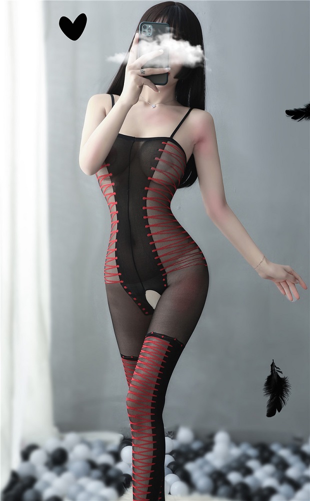 Đồ Ngủ Hai Dây Lưới Xuyên Thấu Khoét Đáy Vải Mịn Đen Đỏ Sexy Bodystocking Erotic Lingerie Nightwear Brave Man BCS21 28 8029