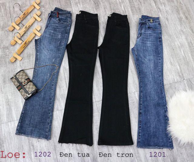 Quần Jean Nữ Ống Loe Đen Trơn Lưng Cao