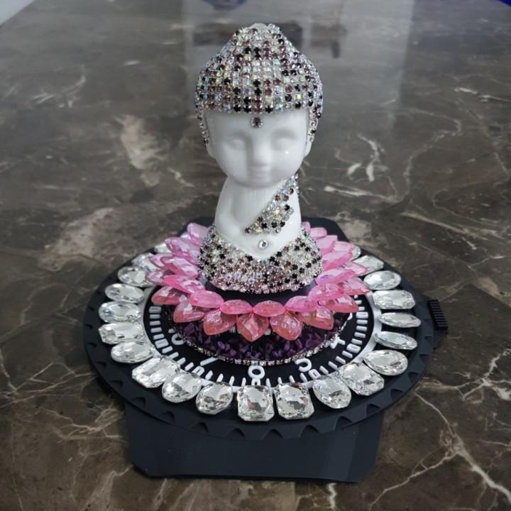 Bộ Tượng phật A Di Đà kèm bộ chân đế gắn pha lê dùng trang trí phong thủy. đặt taplo ô tô - Mã: TP-J12