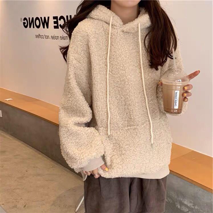 Áo Hoodie Nỉ Lông Dáng Rộng Tai Gấu Freesize đáng yêu tay dài