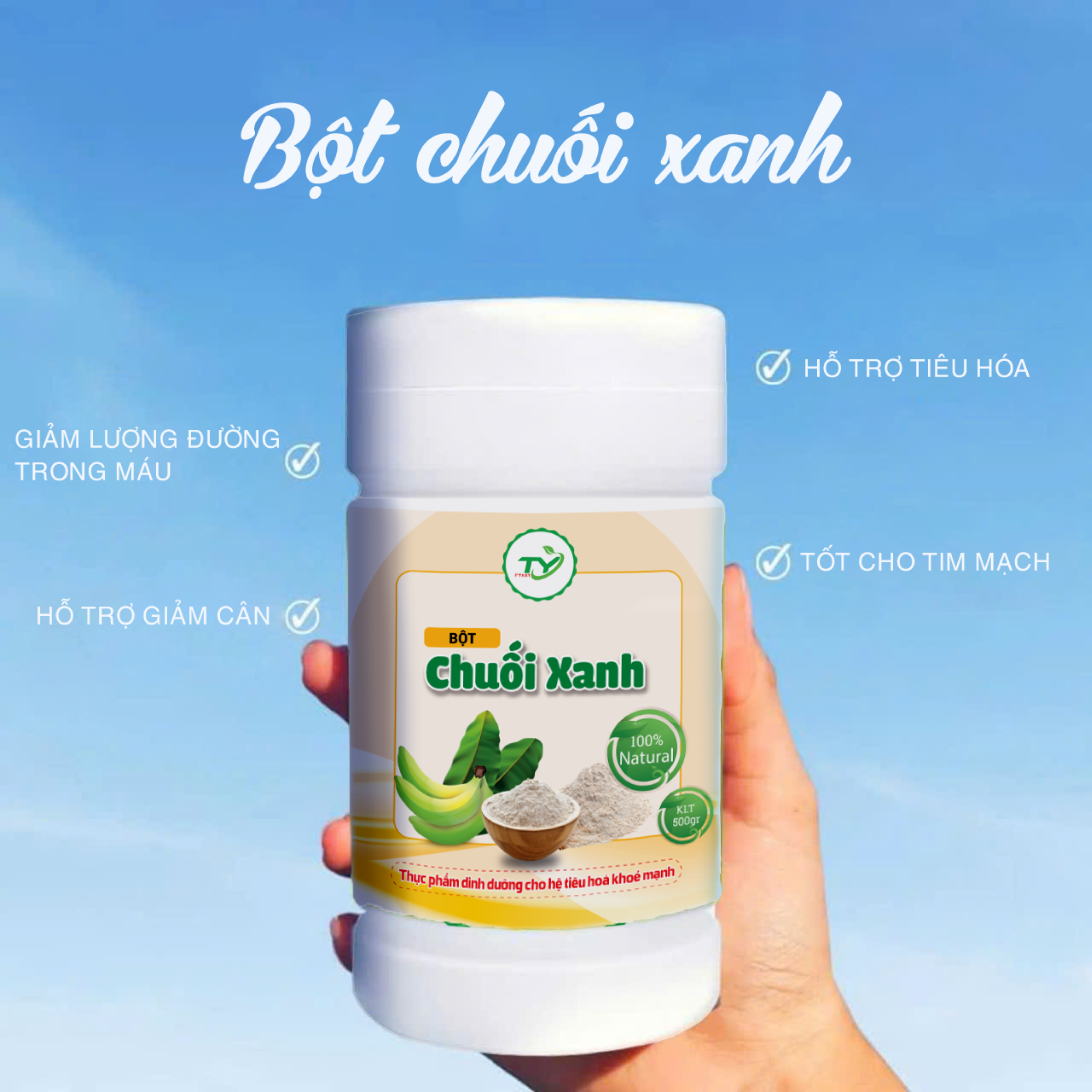 [combo 2 hủ] Bột Chuối Xanh FTAKY, Chuối Rừng 100%, Bột Chuối Nguyên Chất Sấy Lạnh ,Giàu Chất xơ, Vitamin, Hủ 500g