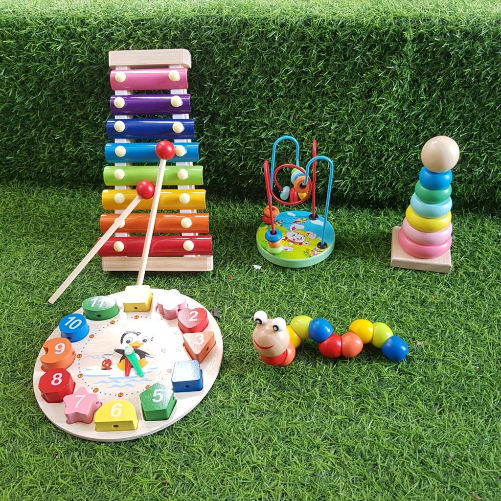 Combo 5 món đồ chơi gỗ phát triển trí tuệ - Đồ chơi giáo dục sớm cho bé