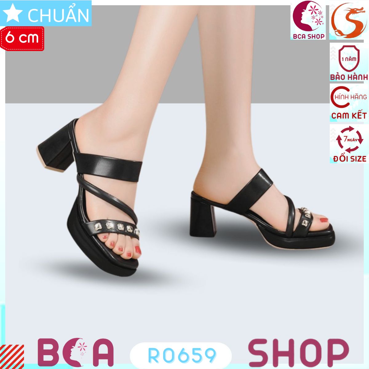 Sục nữ hở mũi đế vuông cao cấp 6 phân RO659 ROSATA tại BCASHOP đính hạt kim loại cá tính, tôn dáng mà vẫn xinh