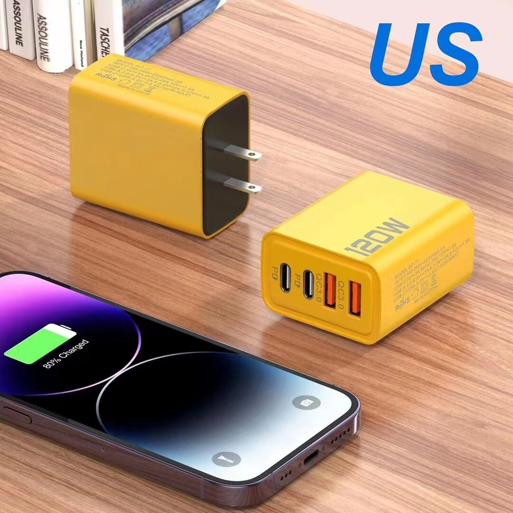 Bộ sạc nhanh 4 cổng, 120W: 2 cổng Type C + 2 cổng USB - Và cáp sạc nhanh 4 in 1 - Hàng chính hãng