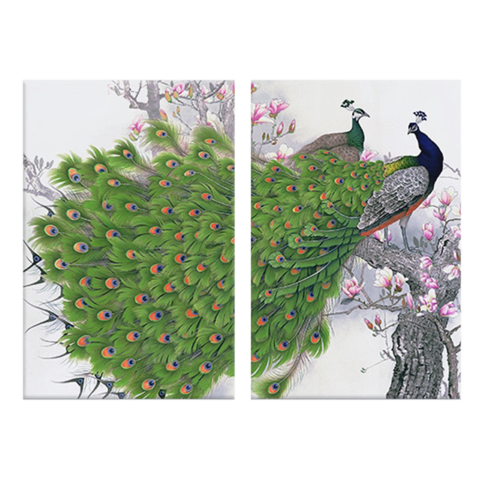 Bộ 2 Tranh Chim Công "Đôi Khổng Tước Đuôi Xanh" - W365