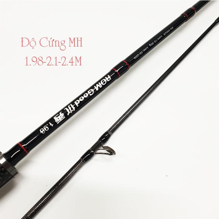 Cần câu lure đen máy ngang 1.98m-2.1m-2.4m độ cứng MH thân carbon đầu bu chống xoắn câu cá cực khỏe RG-1