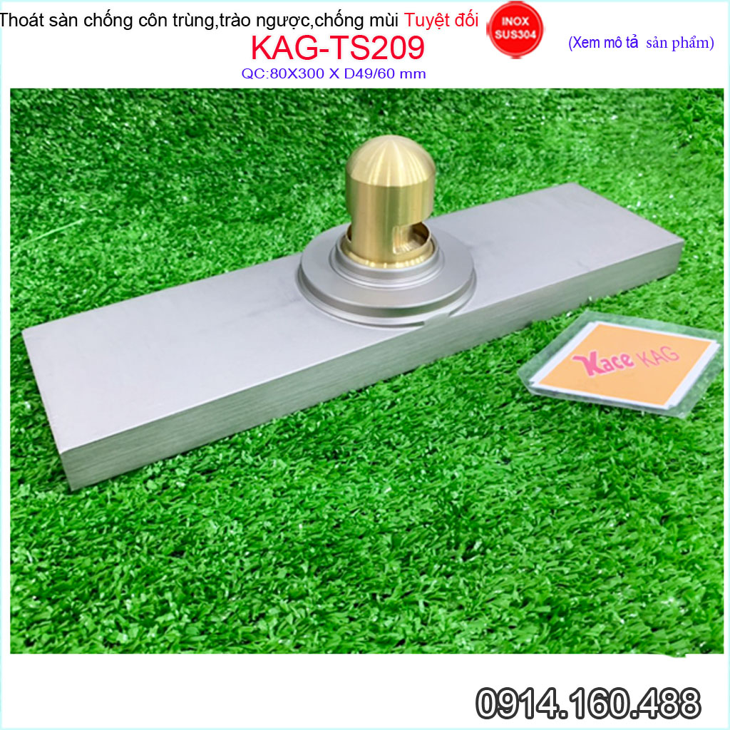 Thoát sàn chống hôi KAG-TS209 chữ nhật 8x30 mm ống D60-90, Phễu thu nước cắt gạch thoát nhanh thiết kế sang trọng sử dụng tốt