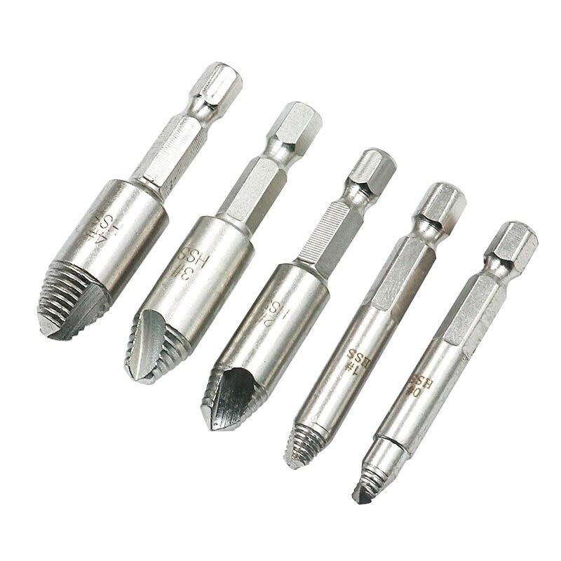 5Pcs Damaged Screw Remover 1/4"Hex Shank Hss Broken Breakage Head Stripped Screw Bolt Remover Extractor