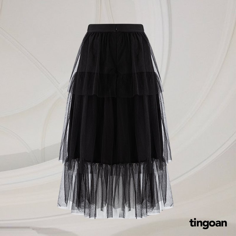 Chân váy dài lưới xếp 3 tầng đen BLUEMING SKIRT/BL