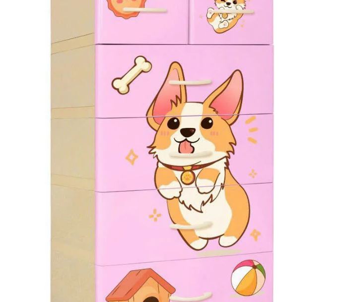 Tủ nhựa 5 tầng Qui Phúc KID màu hột gà mẫu Cún Con KT 600 x 470 x 1300 mm _ Juno Sofa hàng lắp sẵn