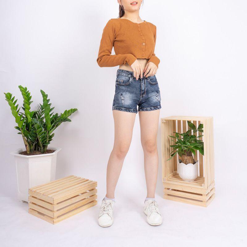Quần Short Jean Nữ Vải Co Giãn