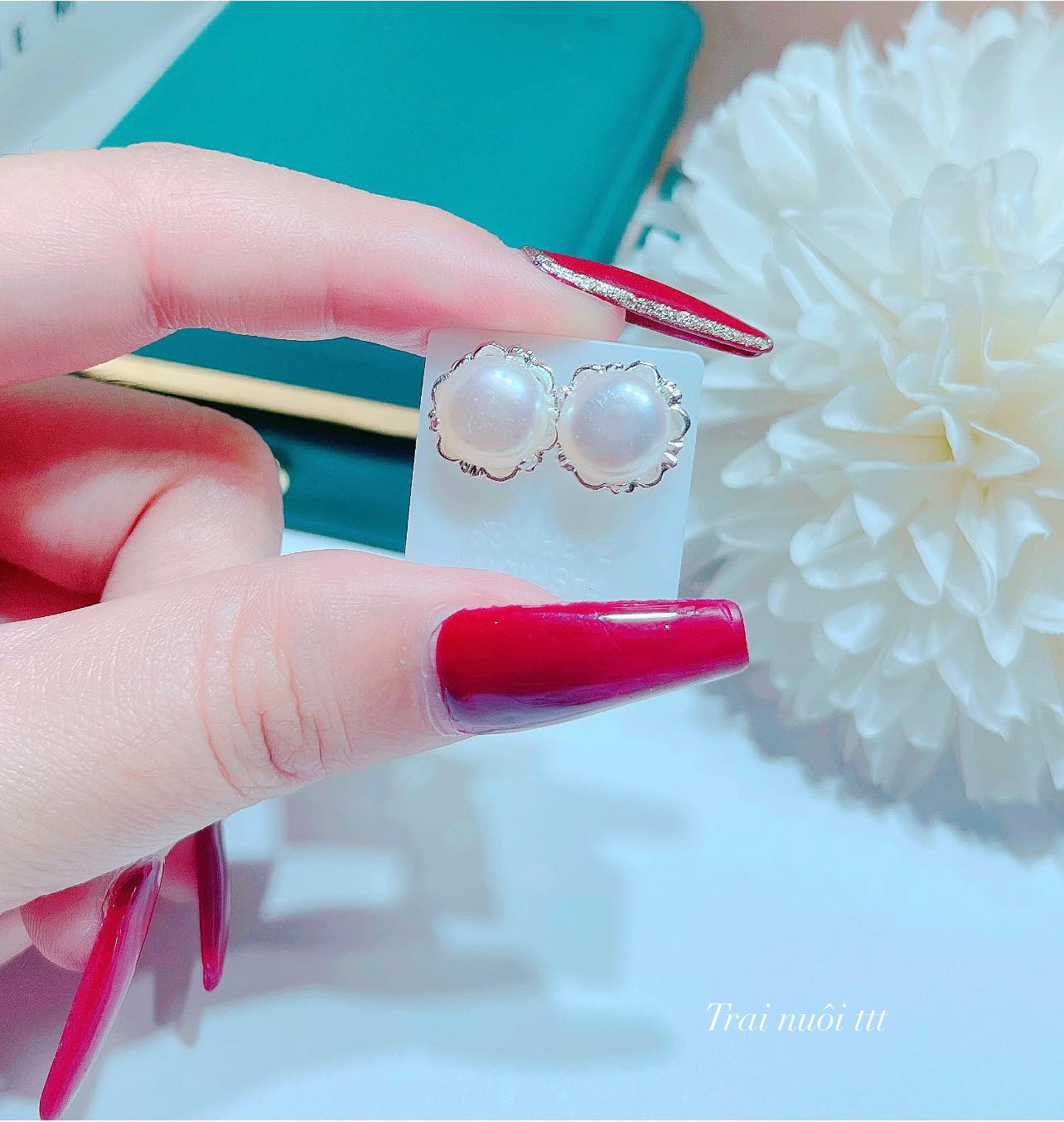 Bông tai bạc nụ trai chốt ren xoáy chất liệu bạc s925 MS0650