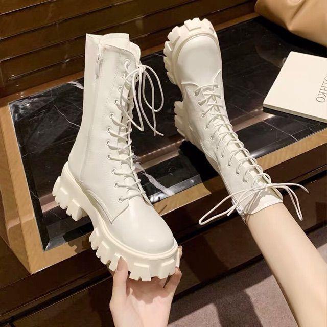 SẴN Giày Bốt Martin cao cổ đế độn, boots cao cổ buộc dây kéo khoá , chất da Pu đẹp mềm