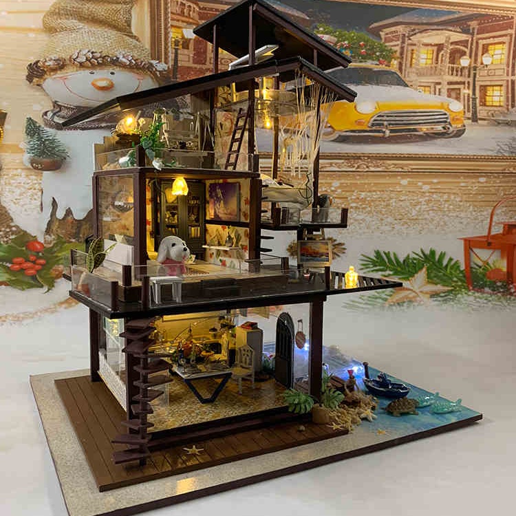 Mô hình nhà DIY Doll House Valencia Coast Kèm Hộp nhạc và Mica Chống bụi