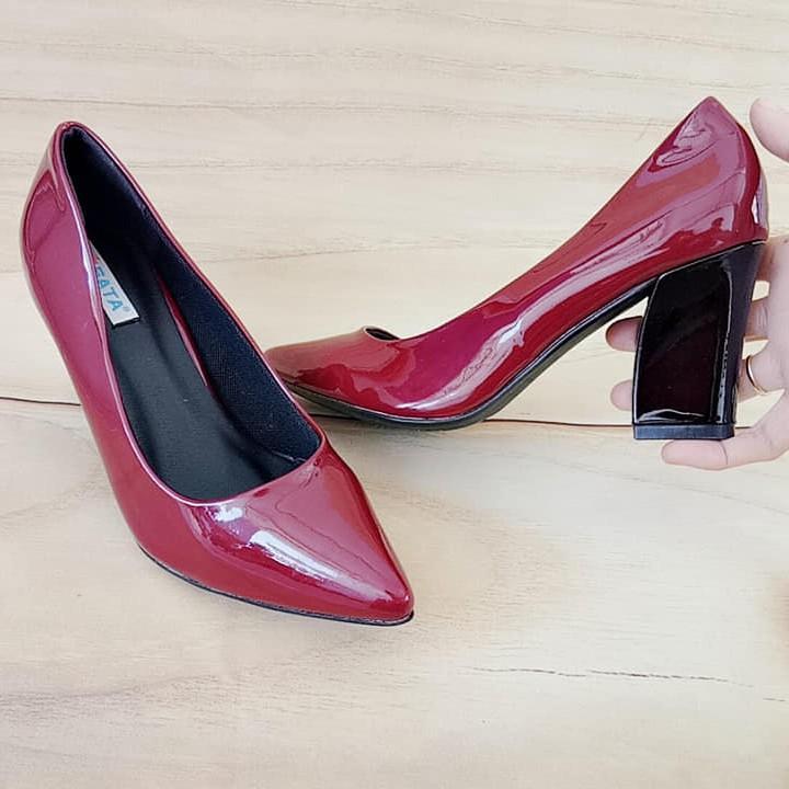 Giày cao gót nữ đẹp đế vuông 7 phân hàng hiệu rosata màu đen đỏ ro125