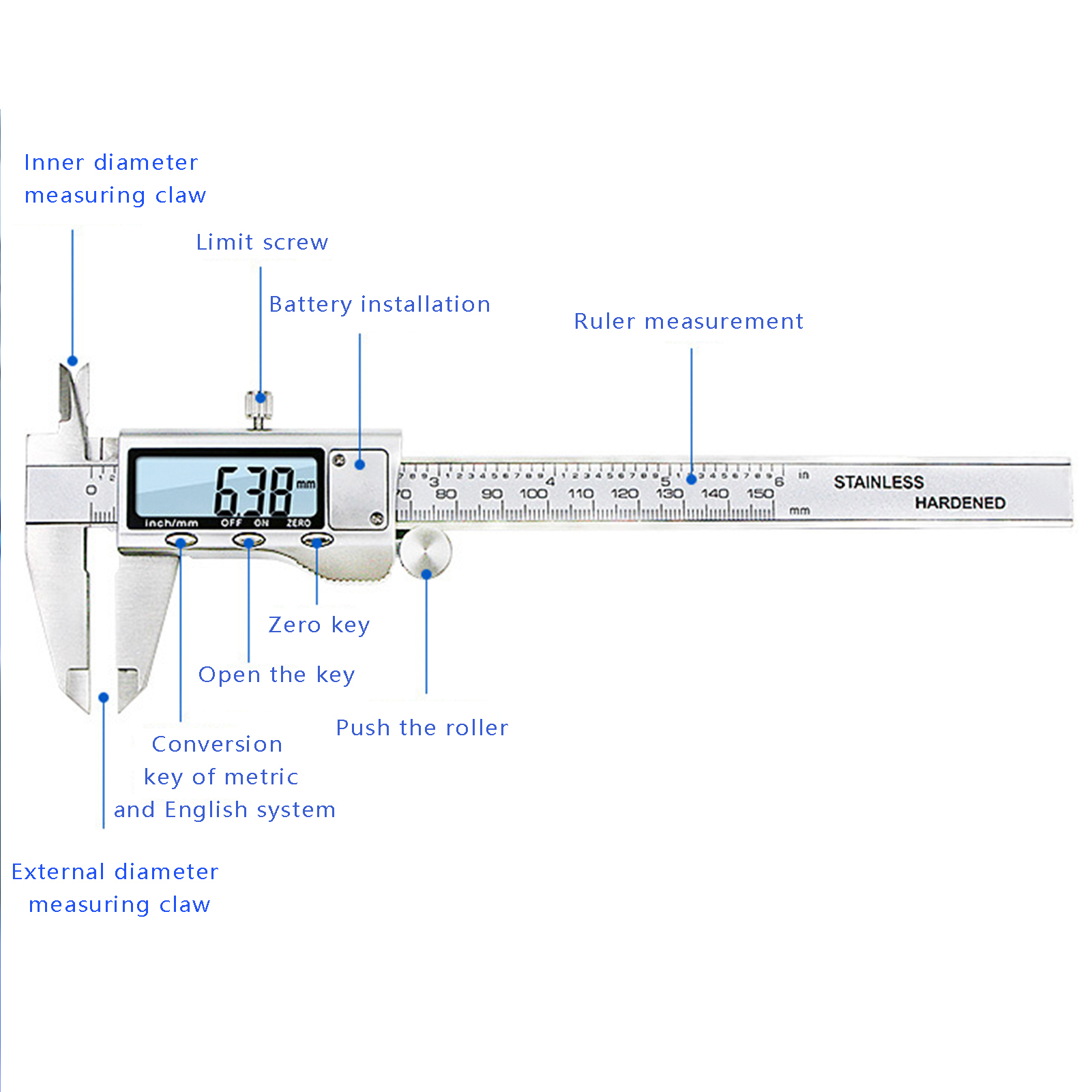 Thước Kẹp Điện Tử Thép Không Gỉ 150mm Kỹ Thuật Số CaliperCụ Đo Lường