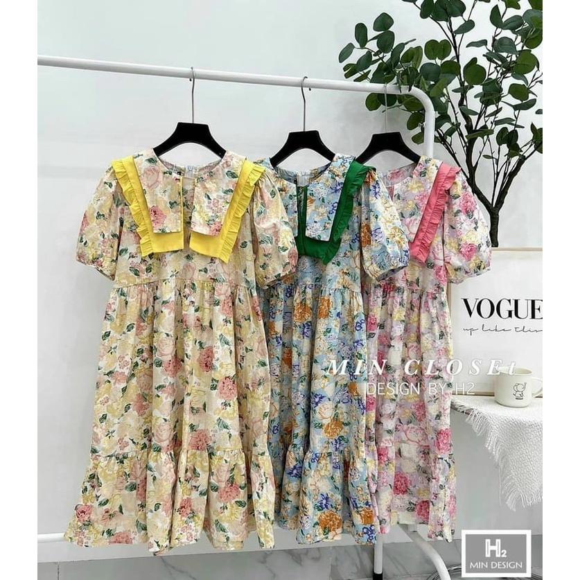 ĐẦM BABYDOLL TAY NGẮN CỔ TRÒN CÓ BÈO VÁY XÒE CỰC XINH IU, CÁC MẸ BẦU BÍ BON CHEN ĐỀU OKELA LUN NHEN