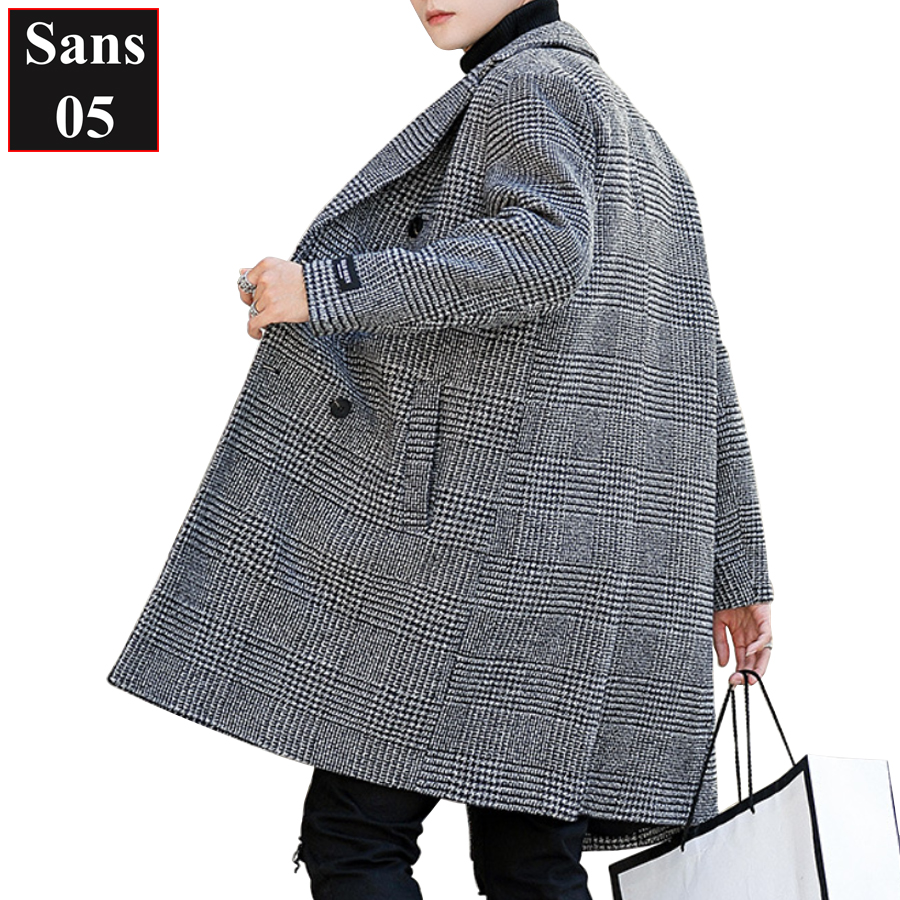 Áo khoác nam dáng dài Sans05 blazer kẻ caro rộng măng tô dạ hàn quốc choàng ngoài big size to lớn 3xl 4xl 90kg 100kg