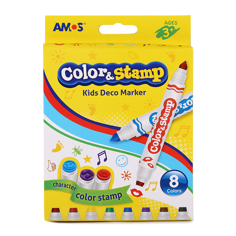Bút Dạ 2 Đầu Amos Color &amp; Stamp CS8P (8 Bút/Hộp)