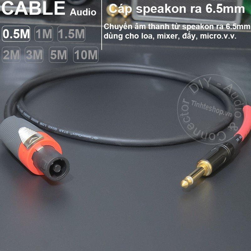Dây cáp loa đầu speakOn sang 6 ly dùng cho Sub Mixer Micro Đẩy Vang - Speakon Male to 6.35mm Mono Male Cable