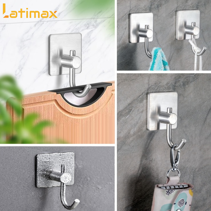 Móc dán tường treo đồ Inox 304 lưỡi câu Latimax MD01 cao cấp - Tặng kèm Keo dán chuyên dụng siêu chịu lực