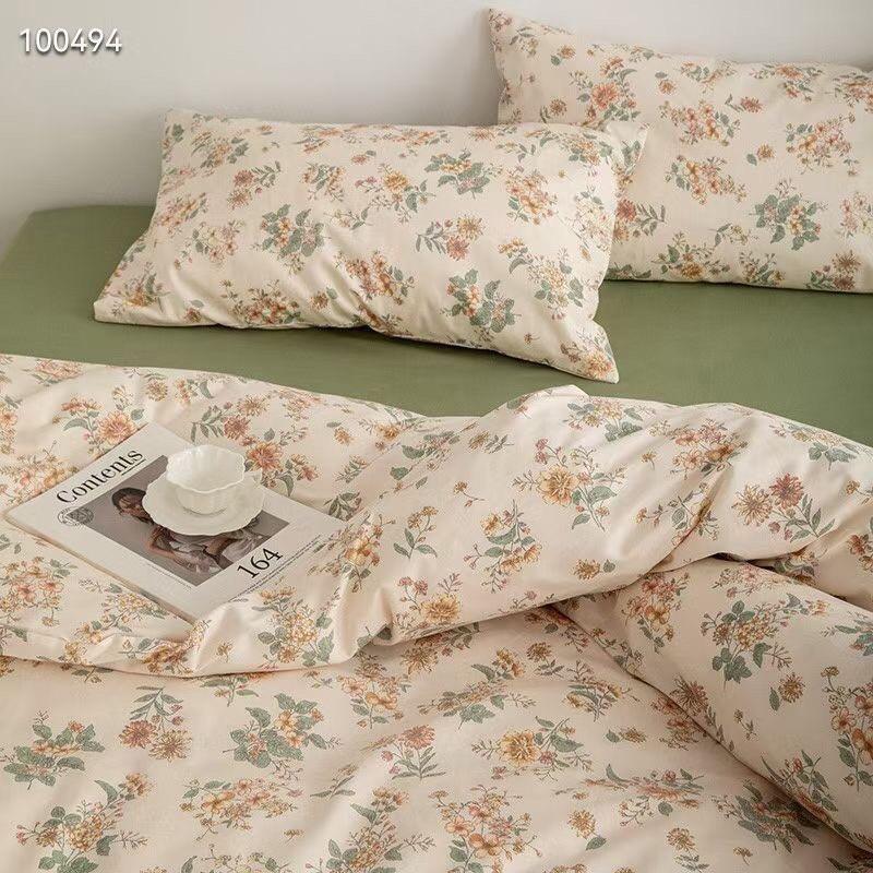 Bộ Chăn Ga Gối Cotton Living 100%cotton Hàng Nhập Khẩu Cao Cấp 4 Món Hoa Nhí Vintage