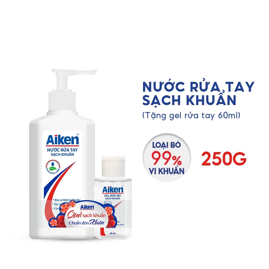 Nước rửa tay sạch khuẩn Aiken 250g - Tặng Gel rửa tay 60ml