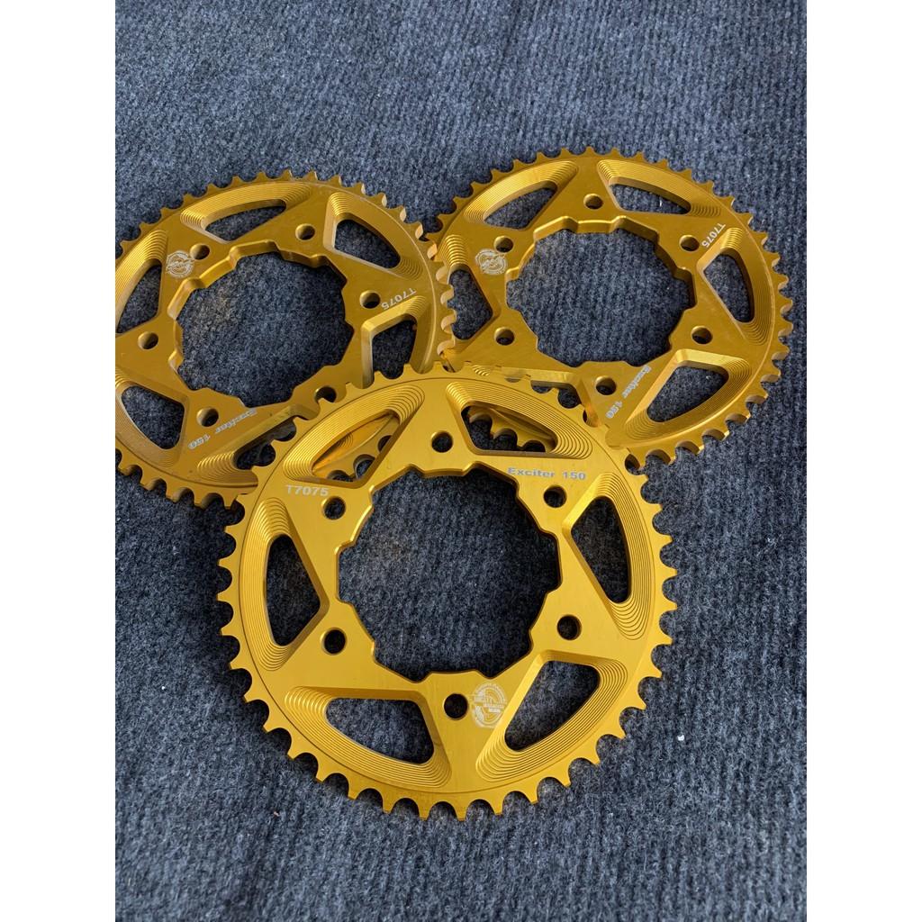 Nhông sên dĩa , Dĩa Tải Nhôm T7075 màu vàng chính hãng Cho dòng xe exciter150 cực xịn Lắp như zin