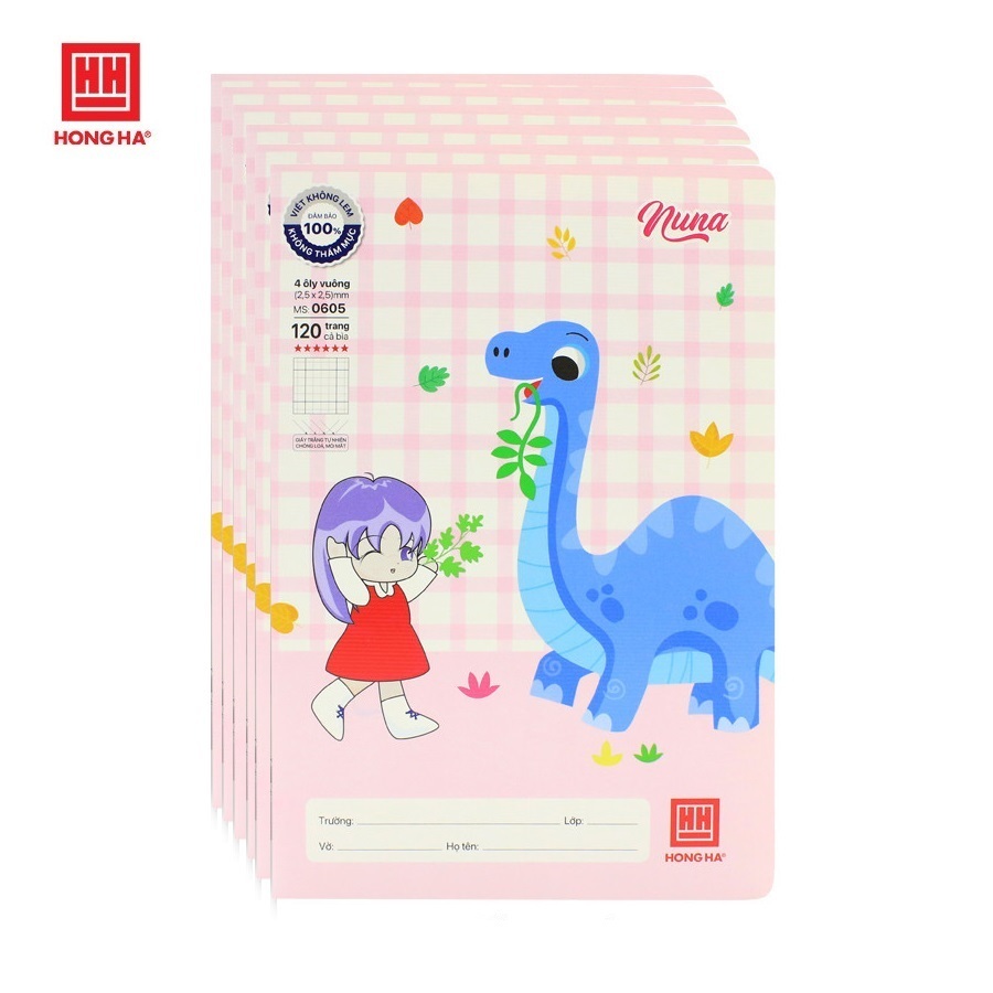Lốc 5 quyển vở 4 ô ly 120 trang Hồng Hà School Nuna 0605