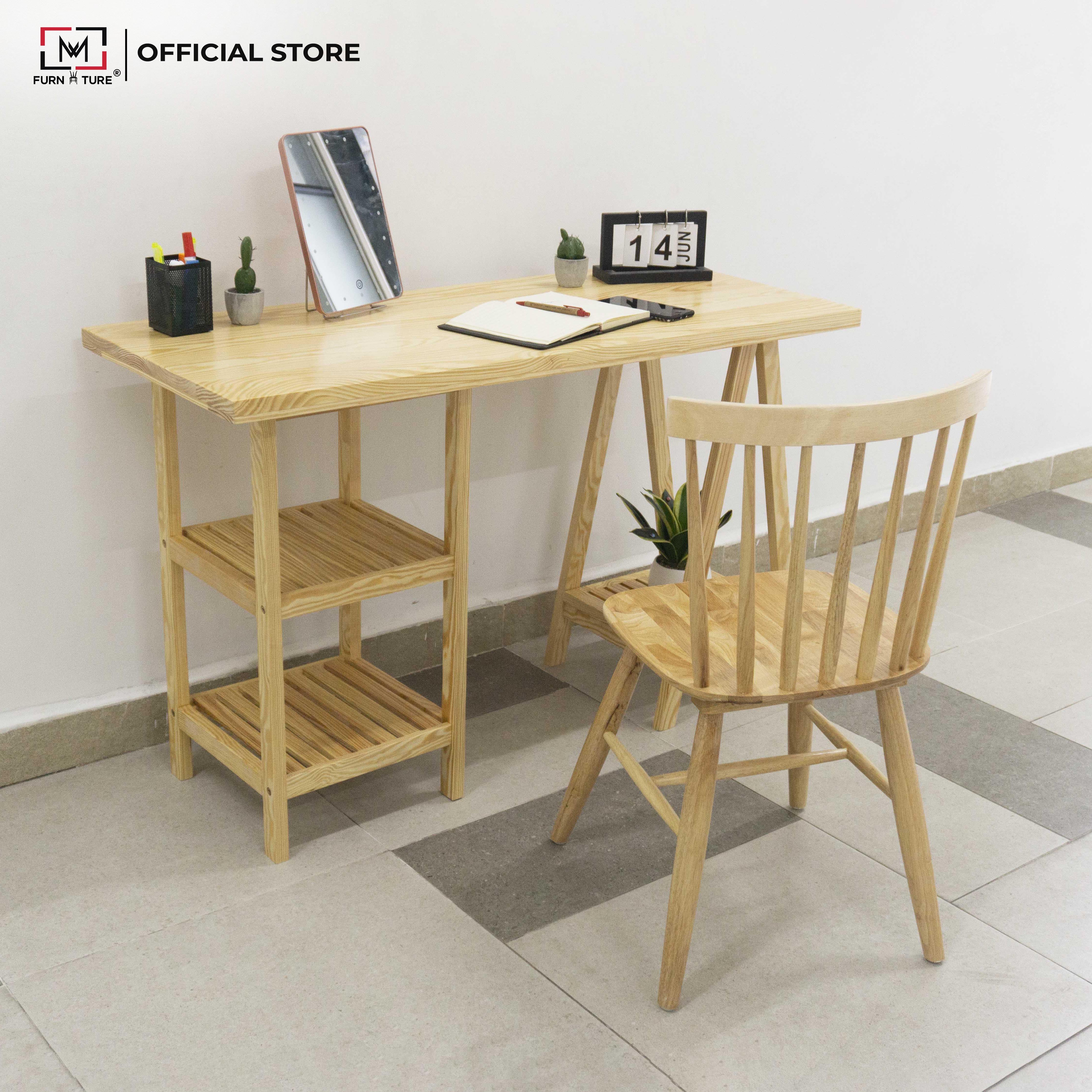 BÀN LÀM VIỆC ĐA NĂNG CHÂN THÁP MÀU GỖ MWFURNITURE - STANDING TOWER TABLE NATURAL