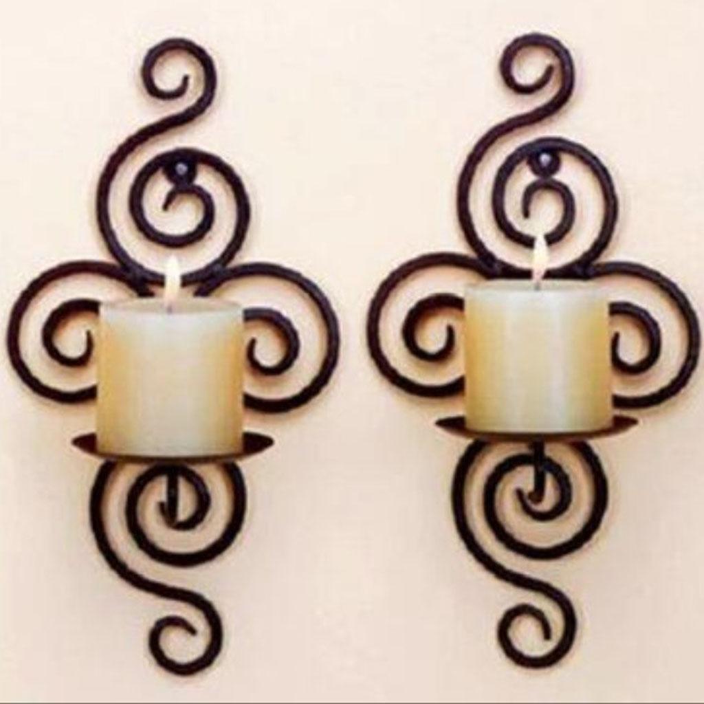 2x Wall-mounted Vintage Iron Tealight Holder Candle Votive Candle Holder Black