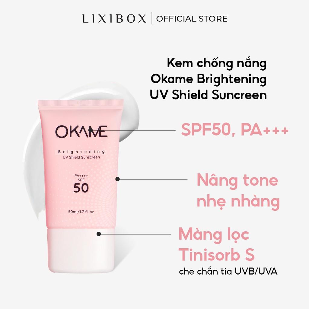 Kem chống nắng Tone-up, quang phổ rộng Okame Brightening UV Shield Sunscreen SPF 50 PA++++ 50ml