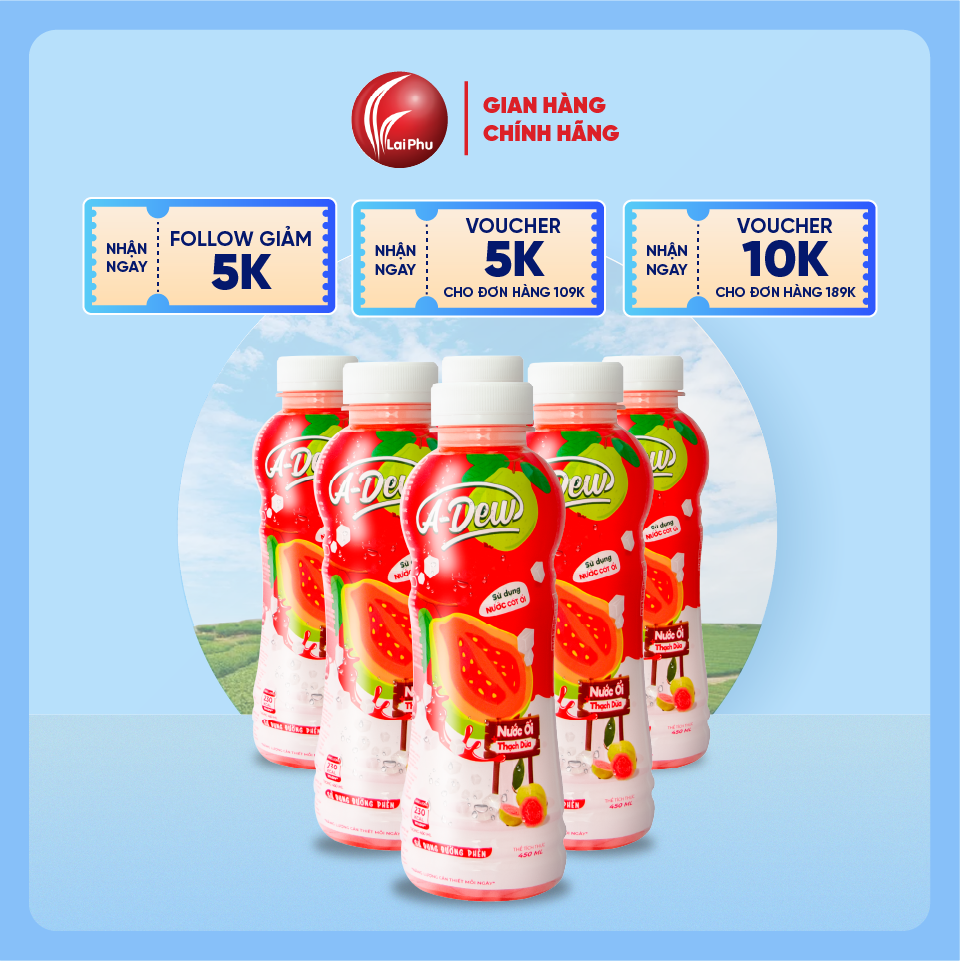 Nước Ổi Thạch Dừa A Dew Chai 450ml - Lốc 6 Chai