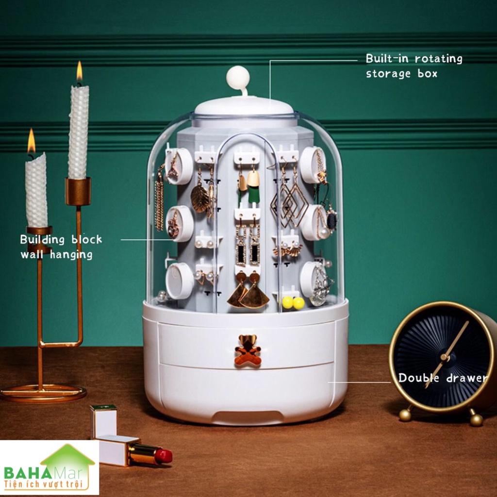 HỘP ĐỰNG TRANG SỨC ĐỂ BÀN XOAY 360 ĐỘ "BAHAMAR" An toàn trang sức, thiết kế móc có thể treo các đồ trang sức trong hộp