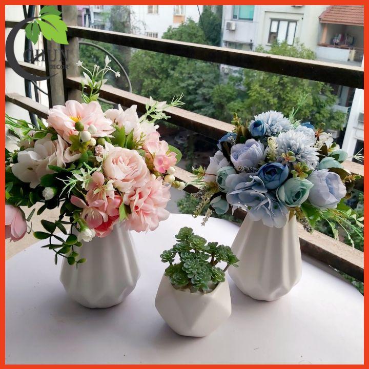 Hoa Giả, Bình Hoa Mix Tông Hồng, Xanh Cao 28cm Trang Trí Nhà Cửa, Cửa Hàng, Văn Phòng, Lớp Học