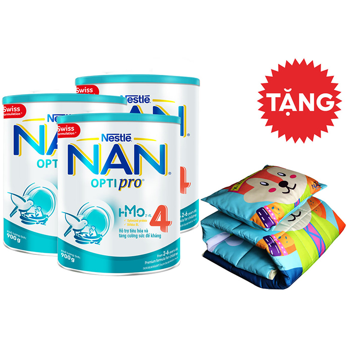 Combo 3 Lon Nan Optipro 4 HMO 900g - Tặng Bộ Gối Nệm Cho Bé