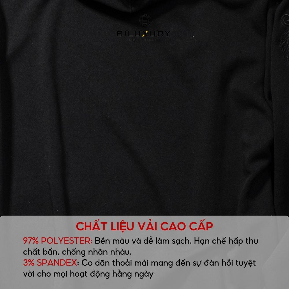 Bộ nỉ hoodie nam thể thao Biluxury phối họa tiết thêu hai bên phom slim fit ôm vừa tôn dáng khỏe khoắn 6BNMT002DEN