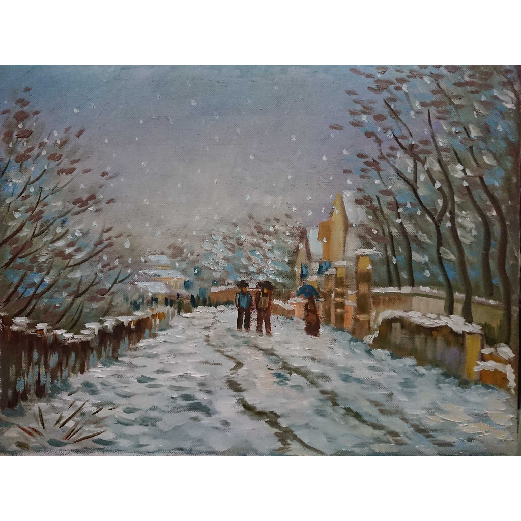 Mùa Tuyết Đầu Tiên - Tranh Sơn Dầu Vẽ Tay 30x40cm