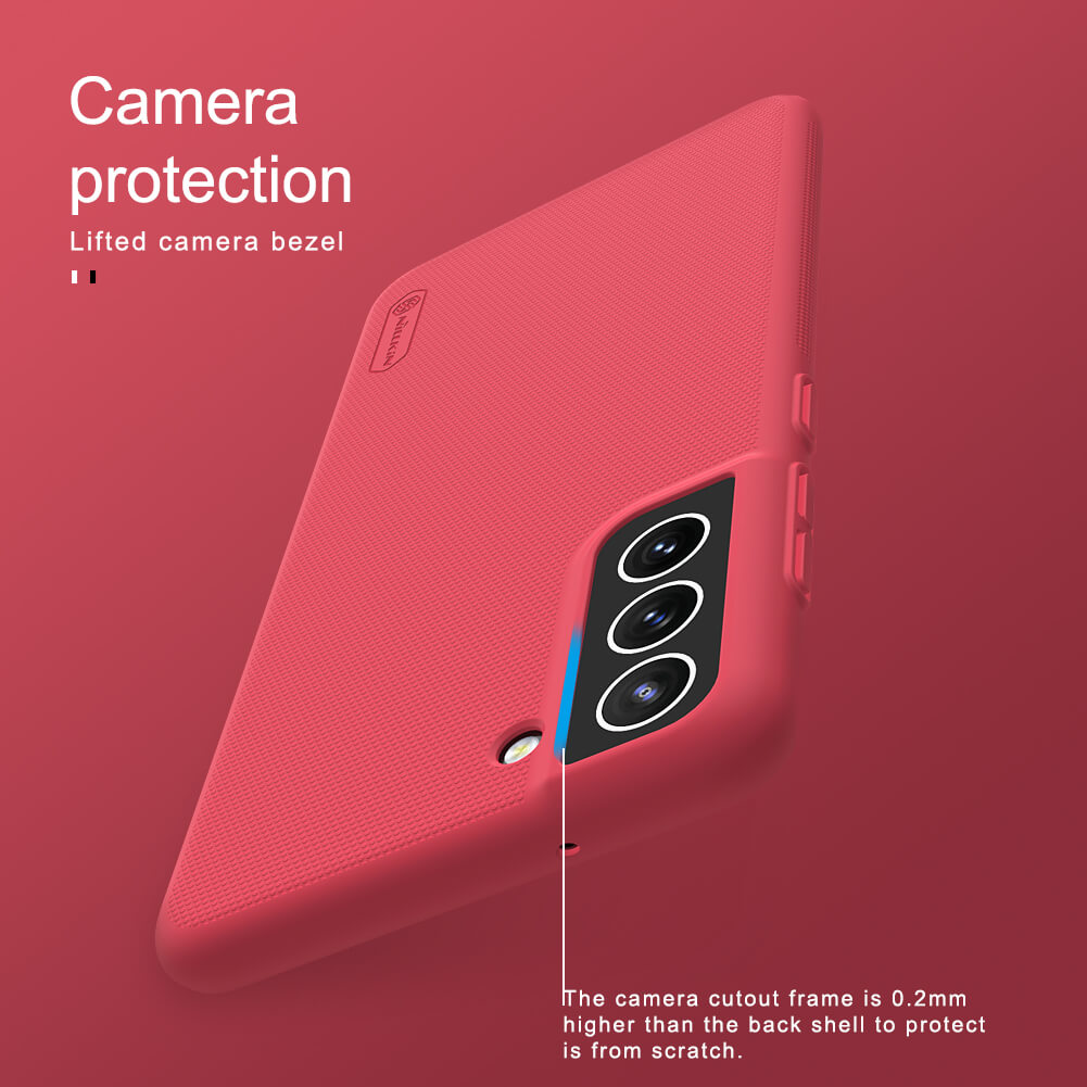 Ốp lưng sần chống sốc cho Samsung Galaxy S21 FE mặt lưng nhám hiệu Nillkin Super Frosted Shield (tặng kèm giá đỡ điện thoại) - hàng nhập khẩu